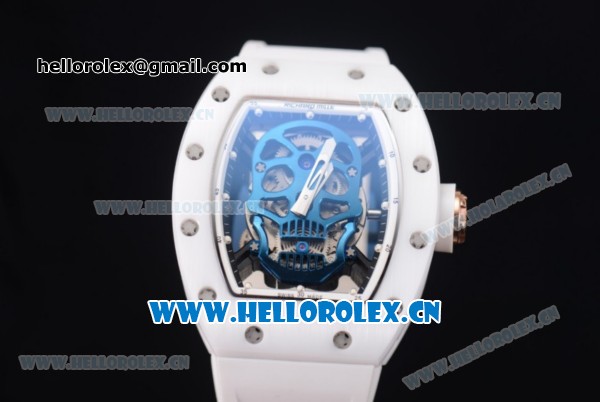 Richard Mille RM052 Miyota 9015 Automatic Ceramic Case with Skull Dial and White Rubber Strap Dot Markers - Click Image to Close